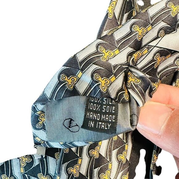 Valentino Black, yellow and grey patterned Silk Tie - Picture 5 of 7